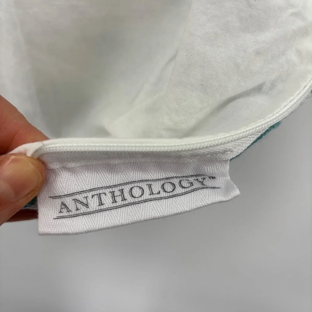 Anthology White Blue Medallion Embroidered Lumbar Pillow Cover Sham Boho Mandala